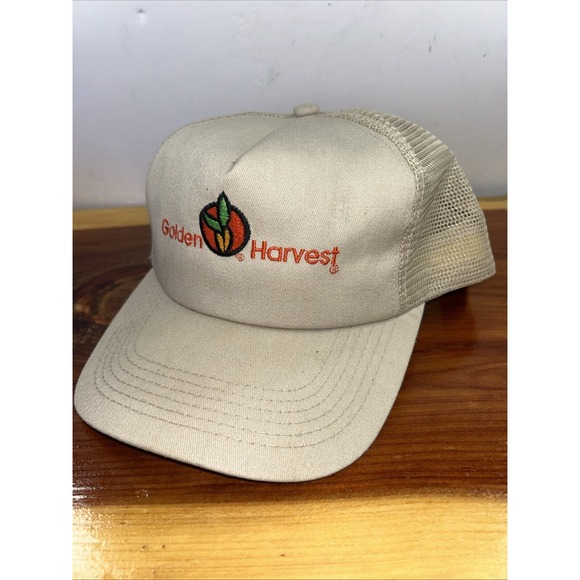 Vintage‎ Khaki Golden Harvest Seed Cap Hat Snapback Made USA Agricultural - Picture 1 of 6